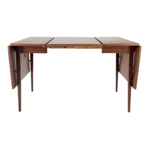 Danish Mid-Century Modern Walnut Drop Leaf Dining Table W/ Extension Leaf