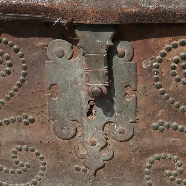 18th Century 18th Century Portuguese Baroque Leather Studded Dome-Top Coffer Trunk For Sale - Image 5 of 13