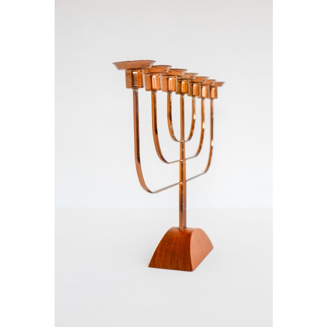 Large Vintage Brass and Elm Candelabra, 1940s For Sale - Image 3 of 11