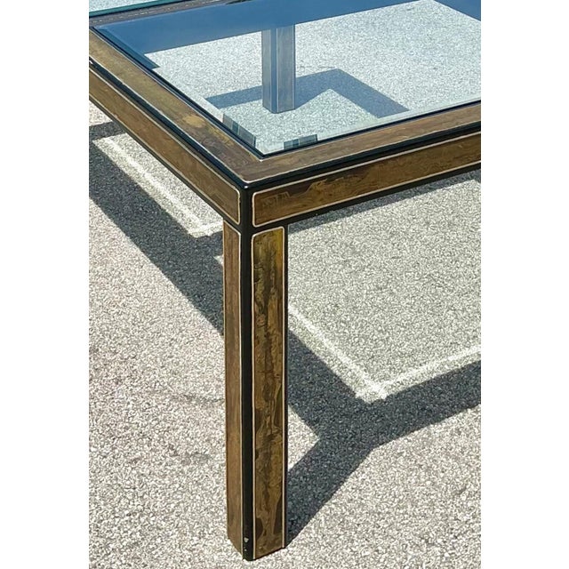 Brass Vintage Acid Etched Brass and Glass Dining Table After Bernhard Rohne For Sale - Image 8 of 14