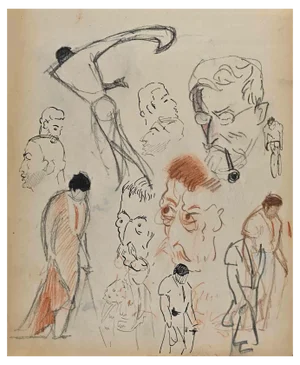 Norbert Meyre, The Figures Sketches, Original Drawing, Mid-20th-Century
