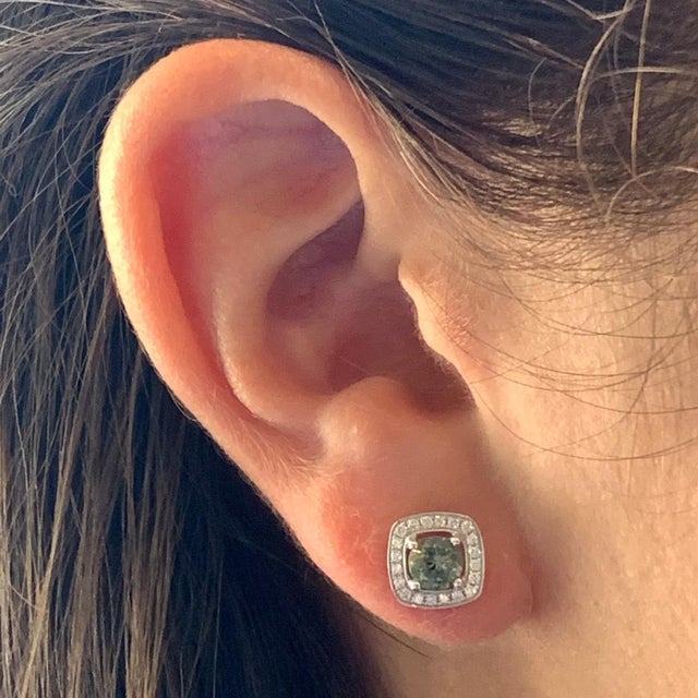 Metal Diamond Sapphire Earrings 18k White Gold 1.50 TCW Certified For Sale - Image 7 of 8