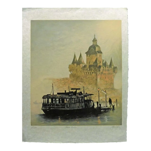 John Kelly "Rhine River" Signed & Numbered Lithograph Art on Japon Paper For Sale