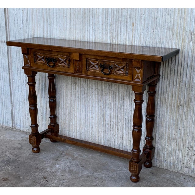 20th Century Spanish Tuscan Console Table With Two Drawers and Turned Legs For Sale - Image 4 of 13