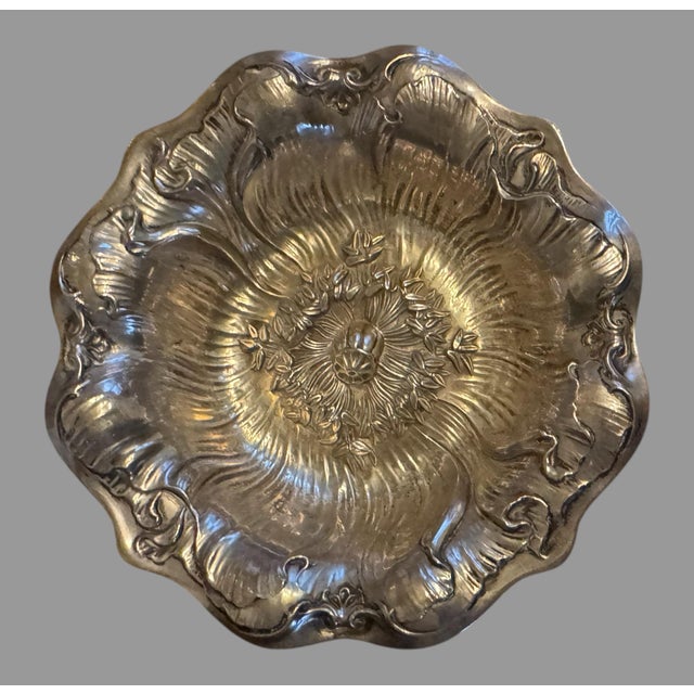 Early 20th Century Antique Victorian Art Nouveau Embossed Sterling Silver Nut Dish For Sale - Image 5 of 5