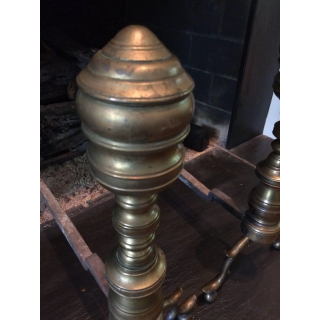 Antique Brass Chippendale Style Andirons - a Pair For Sale - Image 4 of 8