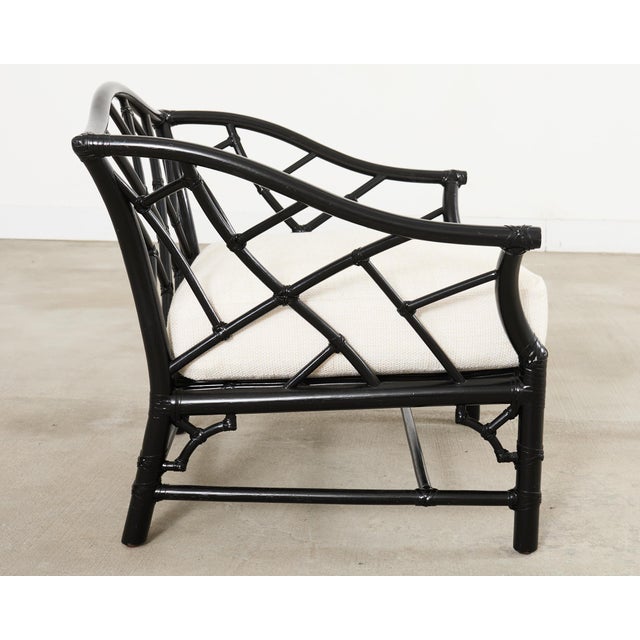 McGuire Rattan Chinese Chippendale Lacquered Lounge Chair For Sale - Image 14 of 18