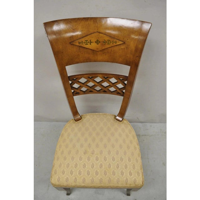 Late 20th Century Vintage Italian Regency Burl Wood Brass Inlay Tall Back Dining Chairs - Set of 4 For Sale - Image 5 of 12