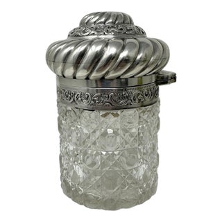 Antique Sterling Silver Jar Centerpiece Mappin Webb Hand Cut Led Crystal Glass For Sale
