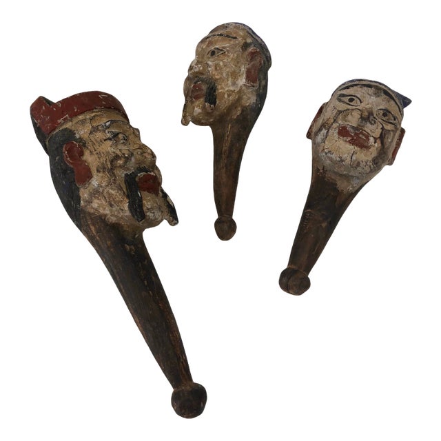 Japanese Juggling Heads Made of Camphor Wood - set of 3 For Sale