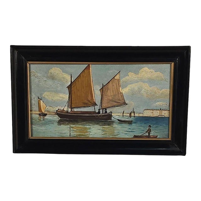 Watercolor of Boats in Harbor, Italy Circa 1900 For Sale