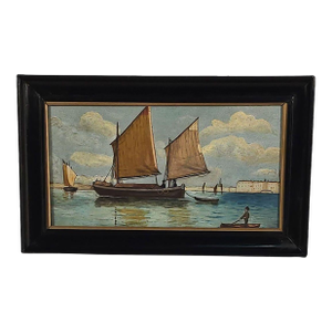 Watercolor of Boats in Harbor, Italy Circa 1900