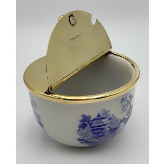 Vintage Chinoiserie Porcelain & Brass Covered Sugar Bowl For Sale - Image 4 of 11