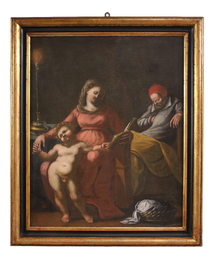 Italian Artist, Holy Family with Sleeping Saint Joseph, 1610, Oil on Canvas, Framed