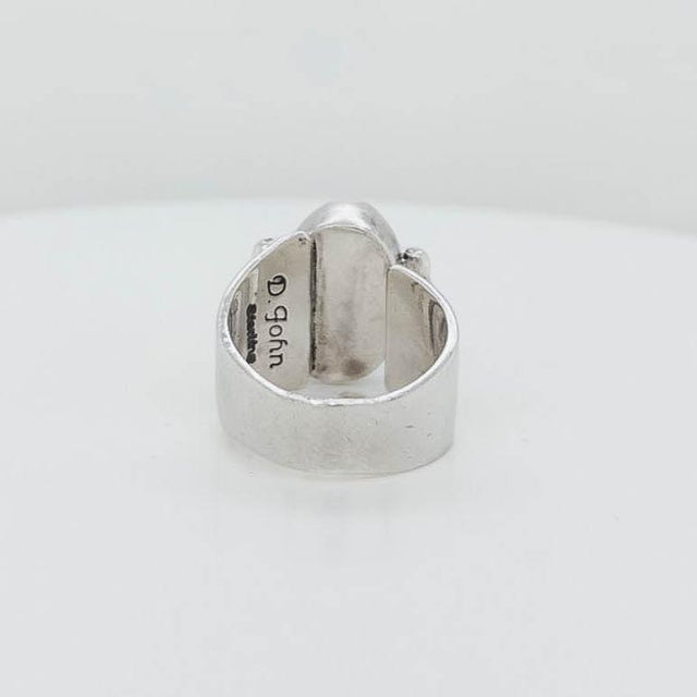 Silver Navajo Delvin John Sterling Silver & Turquoise Cabochon Signet Style Ring For Sale - Image 8 of 11