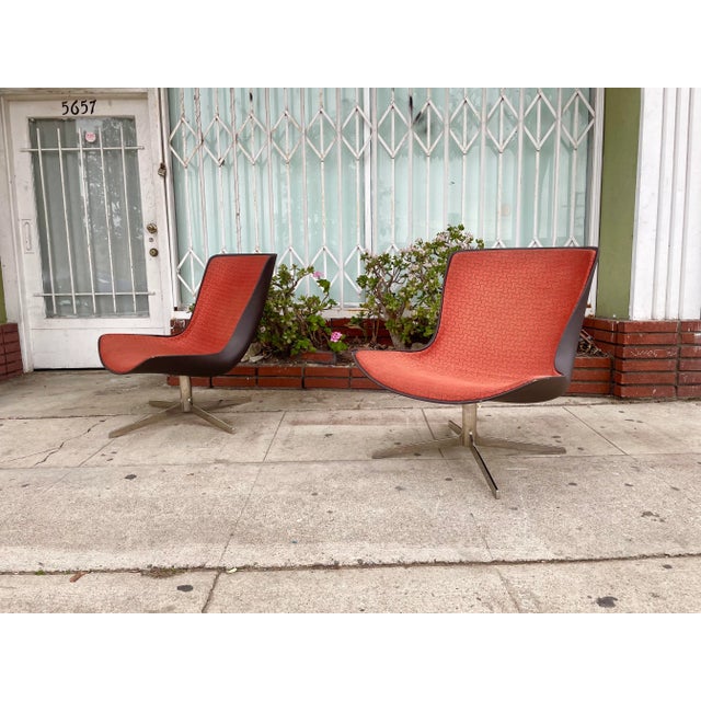 Mid-century chrome swivel lounge chairs designed by Monica Forest and manufactured by Bernhardt in the United States circa...