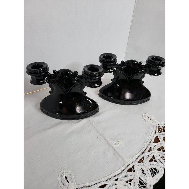1930s Vintage lL.E. Smith Art Glass Double Candleholders For Sale - Image 5 of 6