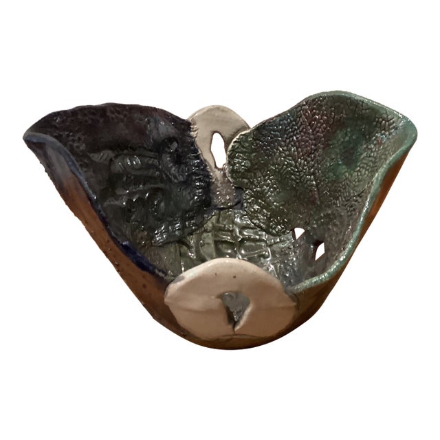 Vintage Raku Style Pottery Hand Crafted Multi Fired Stoneware Bowl With Glaze and Luster For Sale