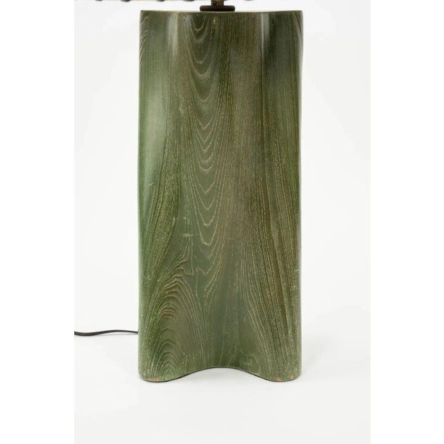 Mid-Century Modern Modern Green-Dyed Carved Wood Table Lamp For Sale - Image 3 of 13