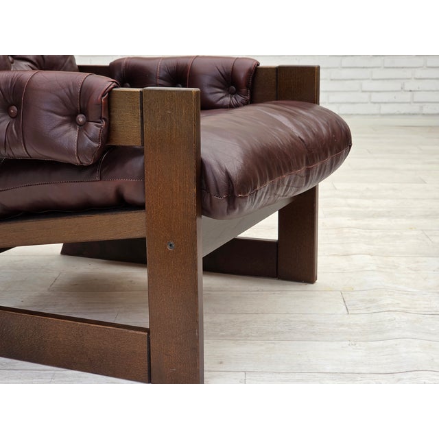 Vintage Scandinavian Highback Chair in Leather and Dark Beech, 1970s For Sale - Image 12 of 18