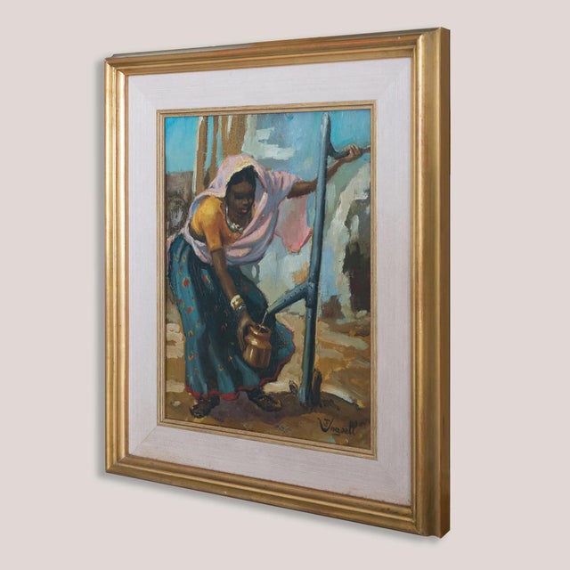African Woman Drawing Water, 1980s, Oil Painting on Canvas For Sale - Image 3 of 7