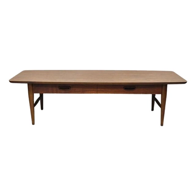 Lane Mid Century Modern 56" Long Surfboard Laminate Top Coffee Table With Drawer For Sale