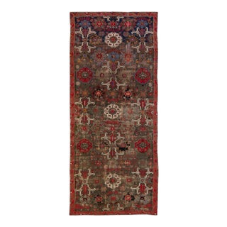 Antique Malayer Handmade Floral Pattern Brown Gallery Wool Rug For Sale