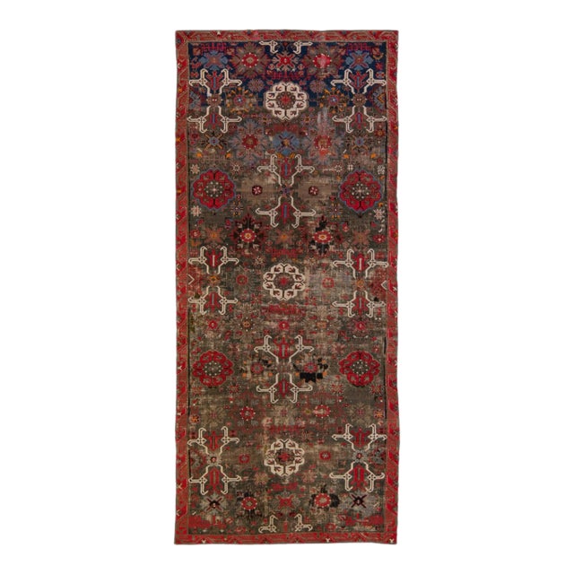 Antique Malayer Handmade Floral Pattern Brown Gallery Wool Rug For Sale