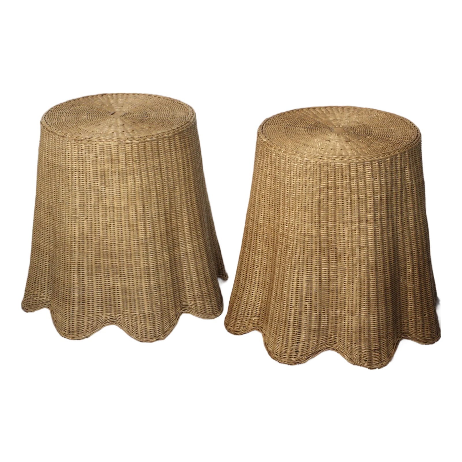 1990s Pair of Matching Wicker Ghost Side Tables | Chairish