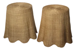 1990s Pair of Matching Wicker Ghost Side Tables