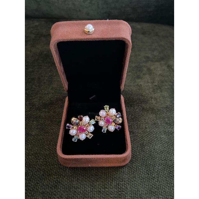 Bochic "Orient" Ruby, Sapphire & Multi Gem Earrings Set 18K Gold & Silver For Sale - Image 10 of 18