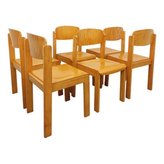 Vintage Beechwood Chairs, 1970s, Set of 6 For Sale