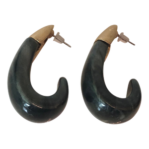 1980s Trifari Lucite Gray Gold Hoop Earrings - A Pair