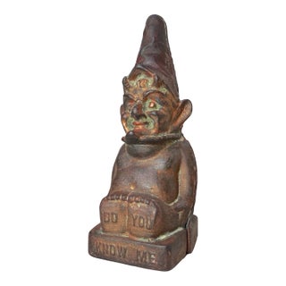 Antique Original Early 1900's Rumpelstiltskin Cast Iron Antique Still Coin Bank For Sale