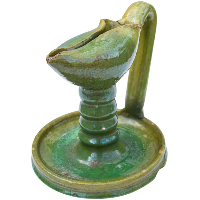 Ceramic Antique Green Moroccan Judaical Ceramic Oil Lamp For Sale - Image 7 of 7