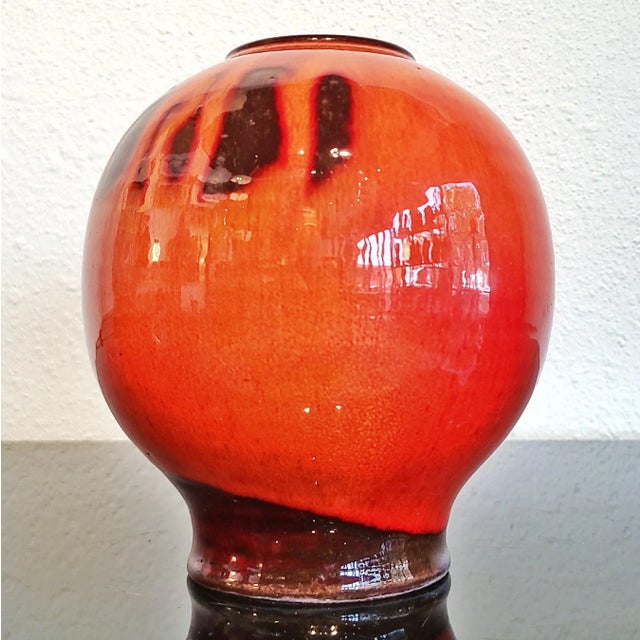 Orange Elly & Wilhelm Kuch Studio Pottery Orb Vase For Sale - Image 4 of 12