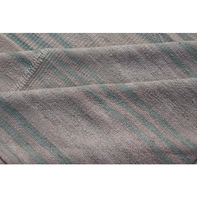 Vintage Turkish Kilim Rug With Soft Aqua, Misty Gray, and Faded Stone Stripes For Sale - Image 12 of 13