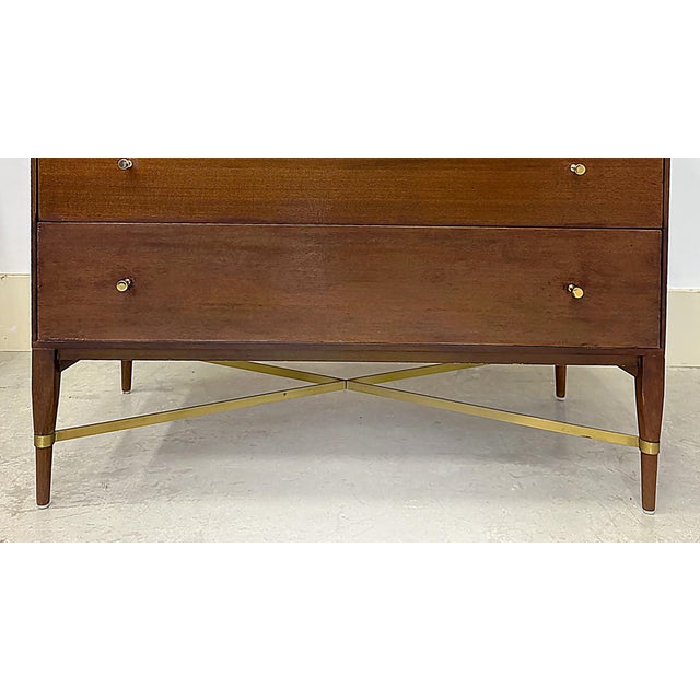 Wood Paul McCobb Calvin Mid-Century 5-Drawer Chest, Brass Stretcher, Labeled For Sale - Image 7 of 9