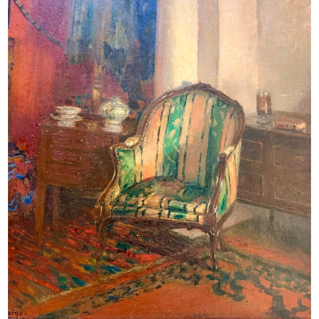 Charles Martin Sauvaigo, oil on panel, "L'Intérieur Parisien" (Parisian Interior), 1940, France. This painting depicts an...