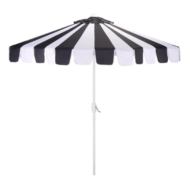 Meze 9 Ft Crank Umbrella, Black Cabana Stripe/White Pole For Sale