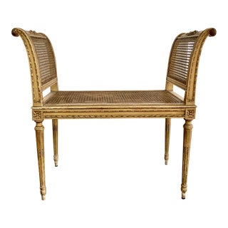 Antique French Caned Bench For Sale