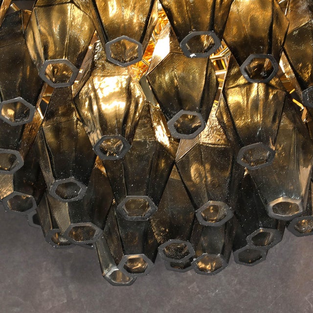 Modernist Handblown Murano Smoked Glass Polyhedral Flush Mount W/ Brass Fittings For Sale - Image 15 of 16