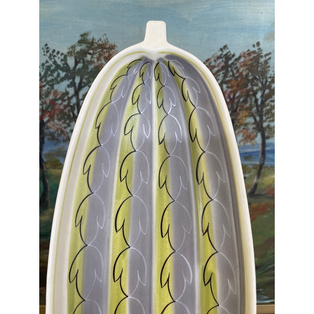 Vintage Mid-Century Modern Poole Pottery England Oval Serving Dish - Abstract Leaf Pattern, Yellow and Gray For Sale - Image 9 of 10