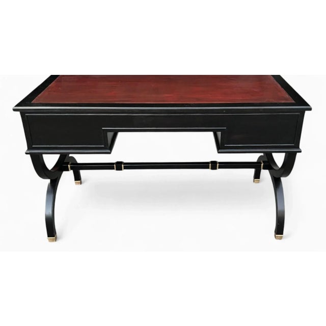 Mid 20th Century Hollywood Regency Ebonized Desk With Cognac Leather Top by Sligh-Lowry For Sale - Image 14 of 17