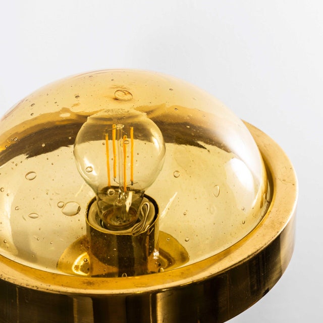 Metal Brass and Amber Glass Table Lamp, 1960s For Sale - Image 7 of 9