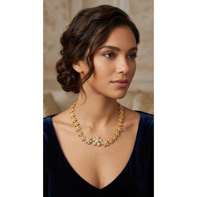 Vintage Gold-Tone Rhinestone Floral Blossom Collar Necklace: Vintage Graduated 1970s Articulated Flower-Link Choker...