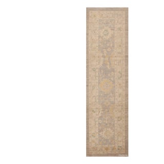 Warm Decorative Neutral Grey Tribal Modern Turkish Oushak Design Hallway Runner Rug For Sale