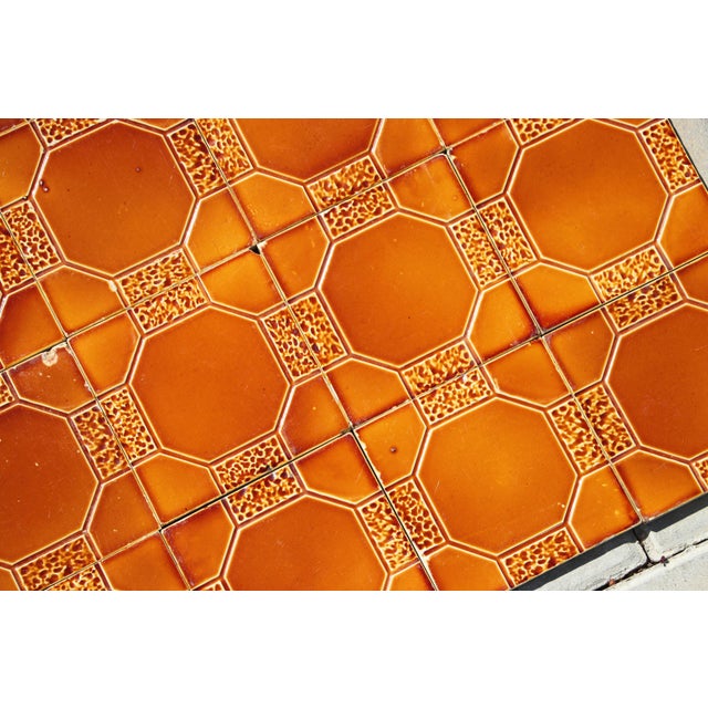 1910s Portuguese Art Deco Glazed Tiles Set of 30 Large Amber Brown Geometric Antique For Sale - Image 13 of 18