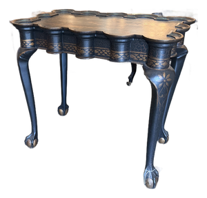 Vintage English Queen Anne Chinoiserie Black Lacquer Table
