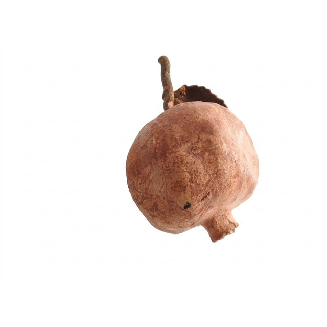 Terra Cotta Late 20th Century Artisan Hand-Molded Terracotta Pomegranate Sculptures With Metal Foliage - Pair For Sale - Image 8 of 9